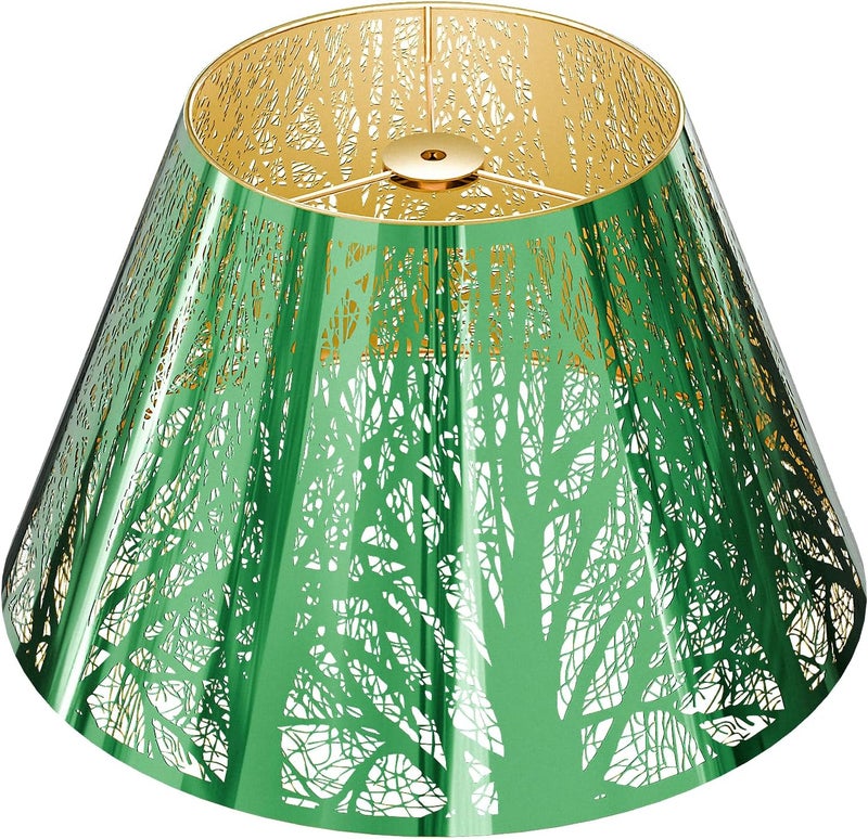 ALUCSET Stainless Steel Lamp Shade, Barrel Lampshade for Table Lamps, Metal Lamp Shade 7" Top x 13" Bottom x 7.8" High(Spider), Green Mirror Finshed Exterior Gold-plated Interior Replacement Shade - Image 1